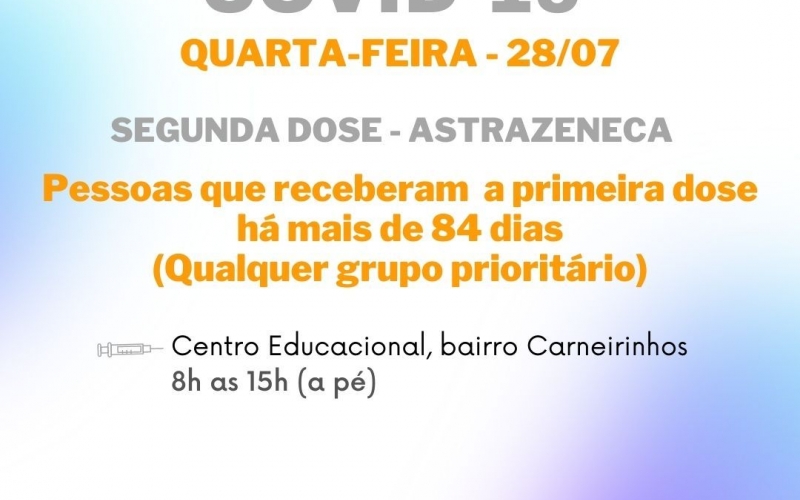Prefeitura de João Monlevade aplica a segunda dose de vacina em mais grupos prioritários
