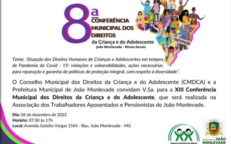 João Monlevade realiza 8ª Conferência Municipal dos Direitos da Criança e do Adolescente no dia 6 de dezembro