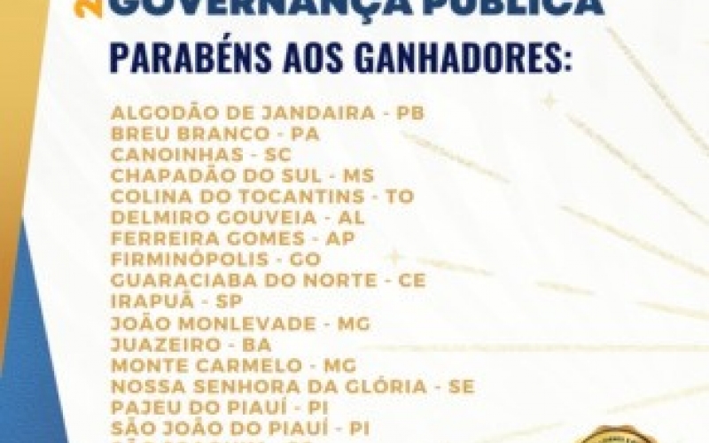 João Monlevade é premiada entre as 20 melhores cidades do Brasil em Governança Pública