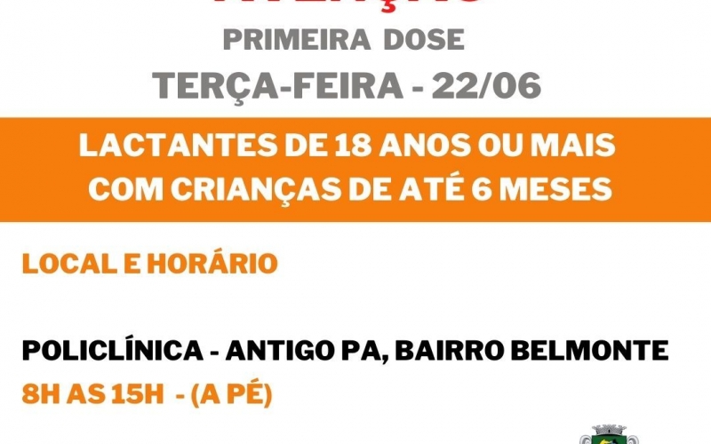 Prefeitura de João Monlevade começa a vacinar lactantes amanhã (22)